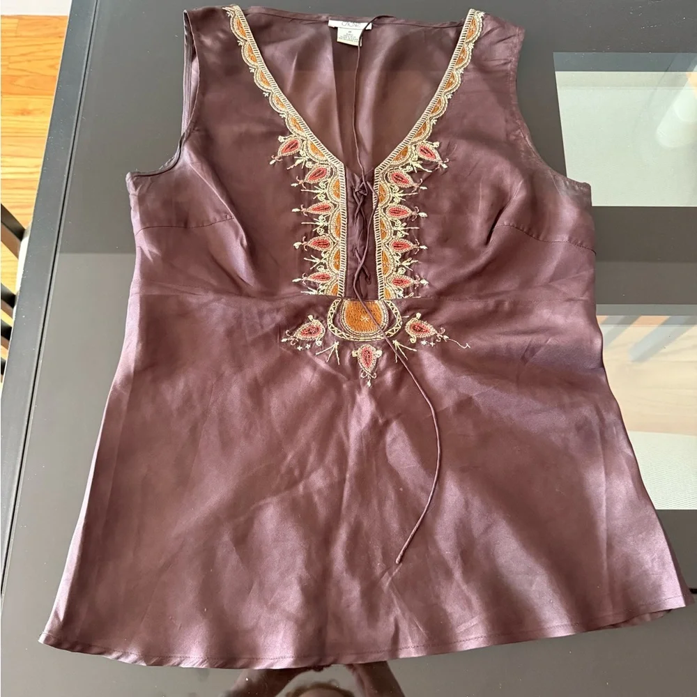 Cache Brown Embellished Sleeveless Blouse Tie Front - Picture 1 of 5